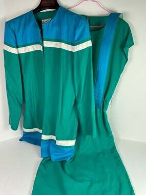 Vintage Cheminée 2-Piece Colorblock Dress and Jacket Set Womens Size Small